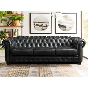 LINEA SOFA Sofá chesterfield de 4 plazas BRENTON 100% piel de búfalo - Verde-pino