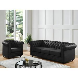 Unique Sofá de 3 plazas de piel de búfalo CHESTERFIELD - Negro