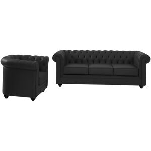 Unique Sofá de 3 plazas y sillón de piel de búfalo CHESTERFIELD - Negro