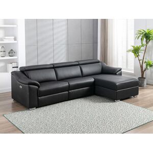 LINEA SOFA Sofá rinconera relax eléctrico de piel de calidad superior negro PEDRERA - Ángulo derecho