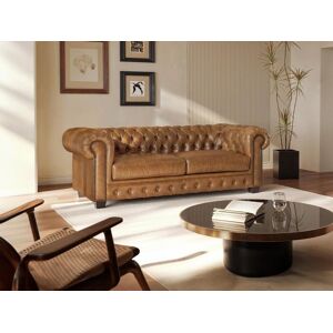 LINEA SOFA Sofá chesterfield de 3 plazas BRENTON 100% piel de búfalo - Caramelo vintage