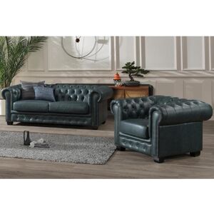 LINEA SOFA Sofá chesterfield 3+1 plazas BRENTON 100% piel de búfalo - Verde de gris