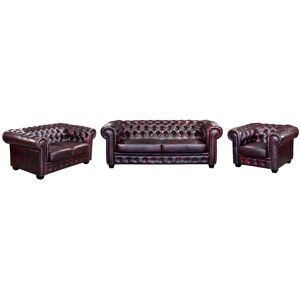 LINEA SOFA Sofá 3+2+1 plazas chesterfield BRENTON 100% piel de búfalo - cereza