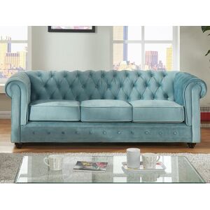 Unique Sofá 3 plazas de terciopelo CHESTERFIELD - Azul pastel