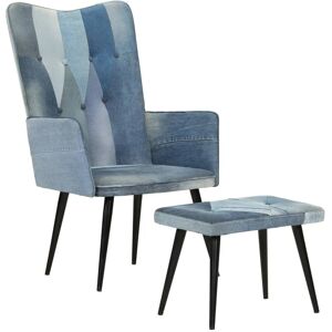 vidaXL Sillón con reposapiés lona patchwork azul vaquero