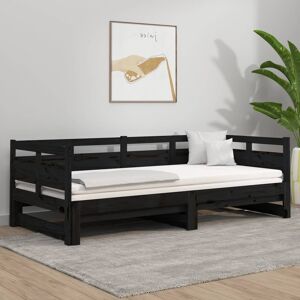 vidaXL Sofá cama extraíble madera maciza de pino negro 2x(90x190) cm