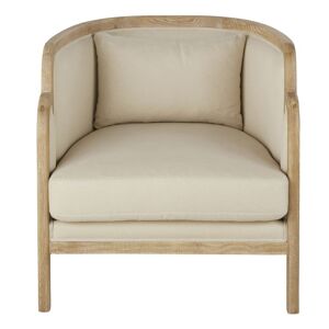 Maisons du Monde Sillón de lino beige con patas de madera de roble