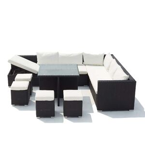 Concept Usine Salón de jardín encastrable resina trenzada 10 plazas negro/blanco