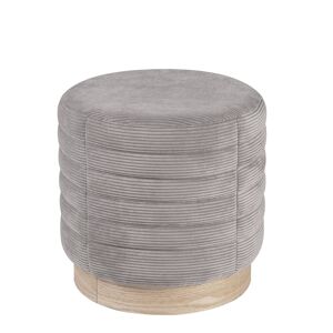 Koketto Home Puff gris efecto pana con base de chapa en madera natural