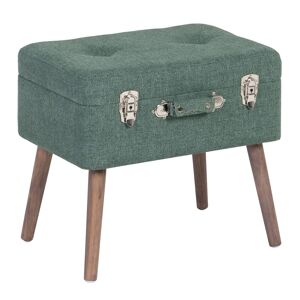 LolaHome Puff arcón maleta verde oscuro de tela y madera de 50x35x45cm