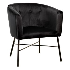 LolaHome Sillón negro tapizado de terciopelo y acero con capitoné de69x60x75 cm