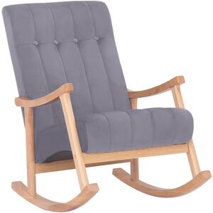 CLP Mecedora con base de madera y asiento en terciopelo natural/gris