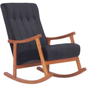 CLP Mecedora con base de madera y asiento en terciopelo nogal/negro