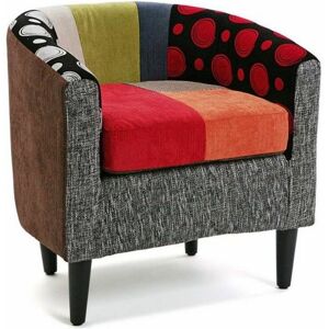 LANADECO Sillón tapizado en algodón y madera rojo, gris y azul