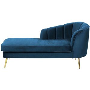 Beliani Chaise longue de terciopelo azul marino dorado derecho