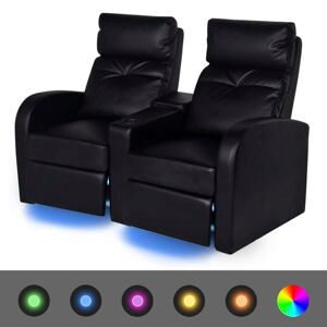 vidaXL Sillón de 2 plazas con LED cuero sintético negro