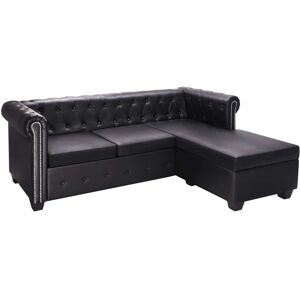 vidaXL Sofá Chesterfield con forma L cuero sintético negro