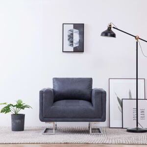 vidaXL Sillón en forma de cubo de piel de ante artificial gris