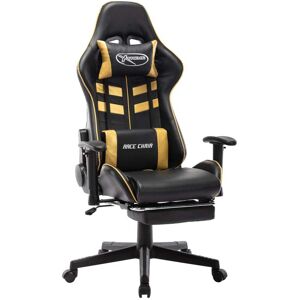 vidaXL Silla de gaming con reposapiés cuero sintético negro y dorado