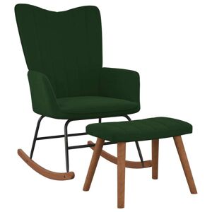 vidaXL Silla mecedora con reposapiés terciopelo verde oscuro