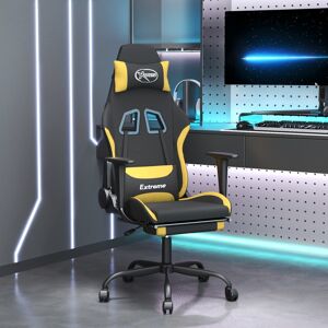 vidaXL Silla gaming de masaje con reposapiés tela negro y amarillo