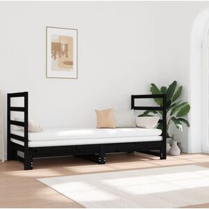 vidaXL Sofá cama extraíble madera maciza de pino negro 2x(90x190) cm