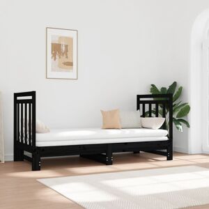 vidaXL Sofá cama extraíble madera maciza de pino negro 2x(90x190) cm