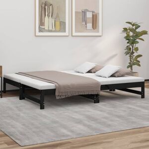 vidaXL Sofá cama extraíble madera maciza de pino negro 2x(90x190) cm