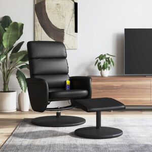 vidaXL Sillón reclinable masaje con reposapiés cuero sintético negro