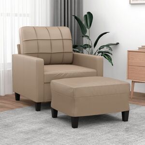 vidaXL Sillón con taburete cuero sintético color capuchino 60 cm