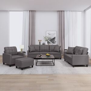 vidaXL Juego de sofás con cojines 4 piezas cuero sintético gris