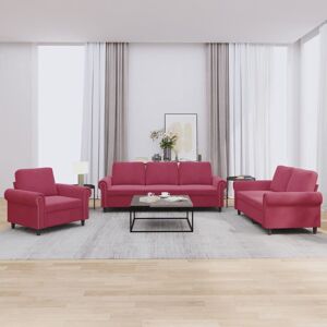 vidaXL Juego de sofás con cojines 3 piezas terciopelo rojo tinto