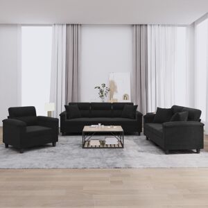 vidaXL Juego de sofás con cojines 3 piezas tela microfibra negro