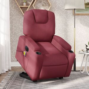 vidaXL Sillón de masaje elevable eléctrico tela rojo tinto