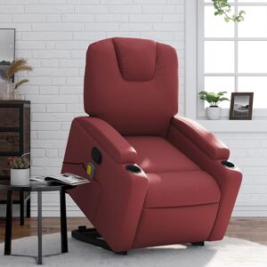 vidaXL Sillón reclinable de masaje de pie cuero artificial rojo tinto