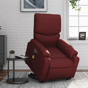 vidaXL Sillón de masaje elevable eléctrico cuero artificial rojo tinto