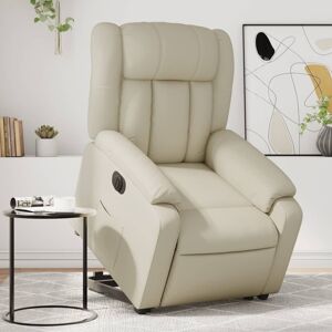 vidaXL Sillón reclinable elevable eléctrico de cuero sintético crema