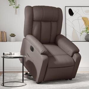 vidaXL Sillón reclinable elevable eléctrico de cuero sintético marrón