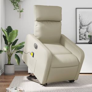 vidaXL Sillón de masaje elevable eléctrico cuero sintético crema