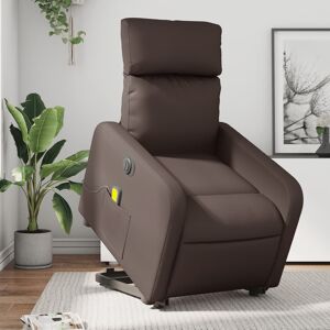 vidaXL Sillón de masaje elevable eléctrico cuero sintético marrón