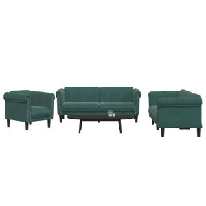 vidaXL Juego de sofás 3 piezas terciopelo verde oscuro