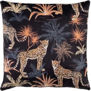 LOLAhome Cojín leopardo negro y dorado de terciopelo de 45x45 cm con relleno