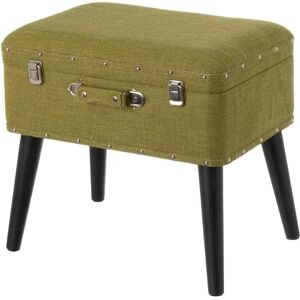 LOLAhome Puff arcón maleta verde de tela y madera de 50x35x46 cm