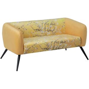 LOLAhome Sofá 3 plazas tapizado amarillo de terciopelo con flores de 140x71x71 cm