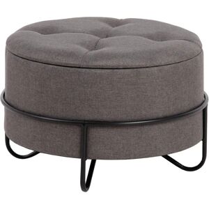 LOLAhome Puff arcón gris oscuro de tela y metal con soporte de Ø 63x41 cm