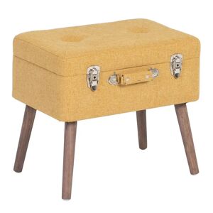 LOLAhome Puff arcón maleta mostaza de tela y madera de 50x35x45 cm