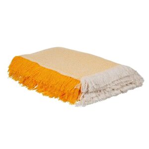 LOLAhome Cubre sofá mostaza flecos de algodón natural reciclado de 280x260 cm