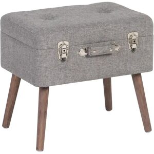 LOLAhome Puff arcón maleta gris de tela y madera de 50x35x45 cm