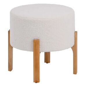 LOLAhome Puff con soporte beige de madera y borreguito de Ø 46x46 cm