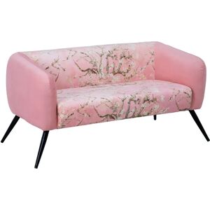 LOLAhome Sofá 3 plazas tapizado rosa de terciopelo con flores de 140x71x71 cm